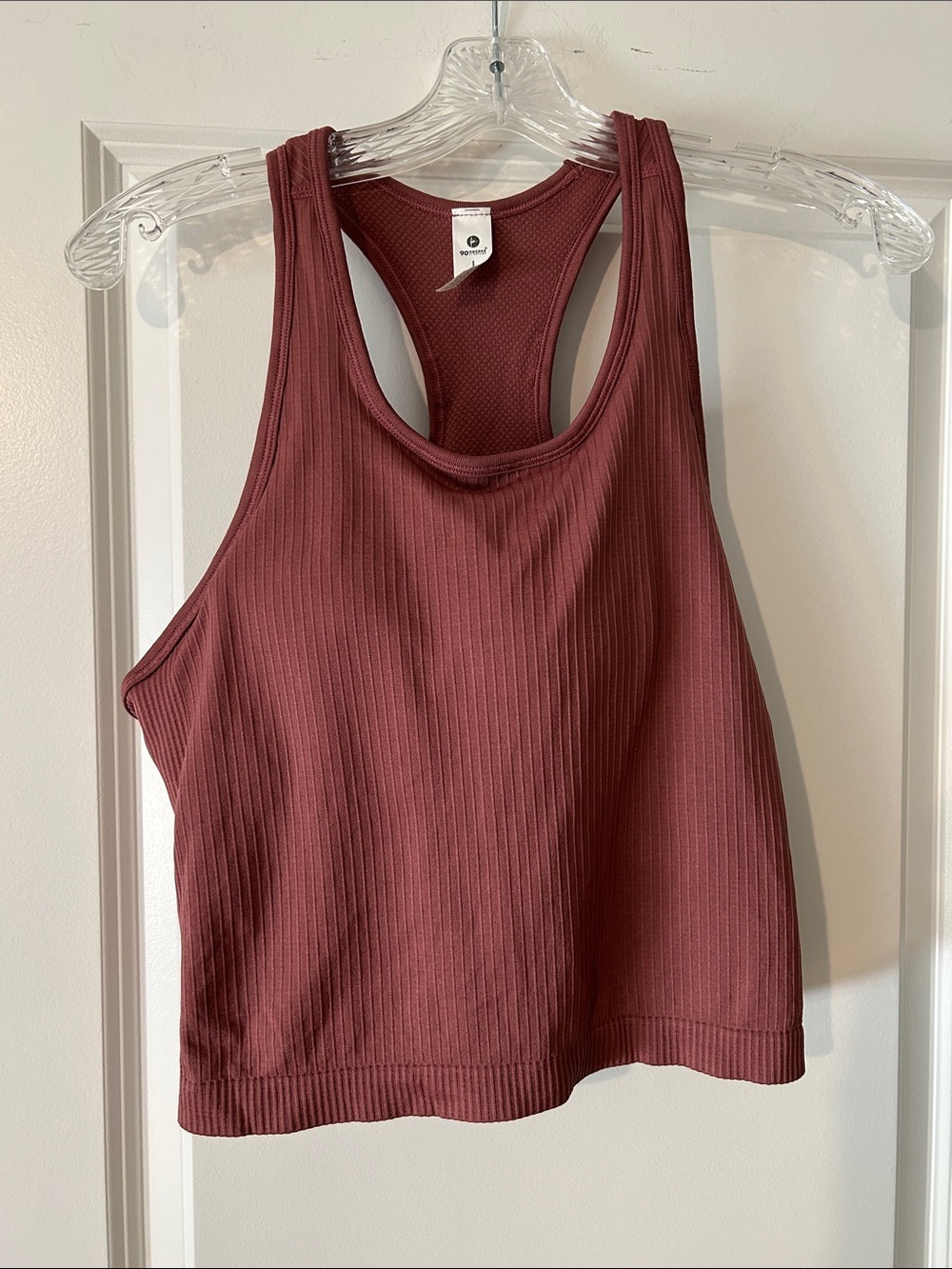 90 Degree By Reflex Ribbed Racerback Short Length Tank Top - Burgundy/dark mauve